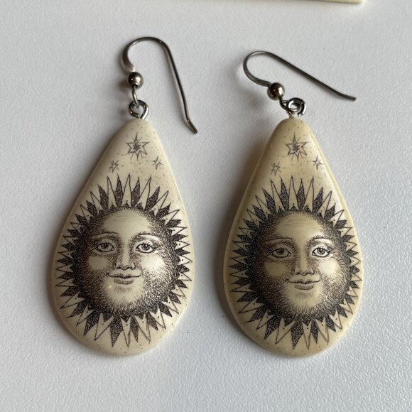 Moosup Valley Celestial Earrings Rachel Badeau Sunburst Dangle Etched Hand Craft - Picture 2 of 7